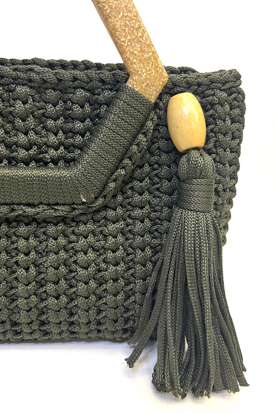 Bolsa de Mão Crochê Alça Acrílico Verde Militar